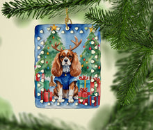 Load image into Gallery viewer, Cavalier Spaniel Christmas Reindeer Porcelain Ornament