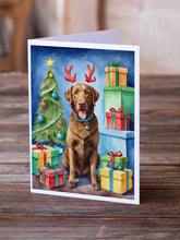 Load image into Gallery viewer, Chesapeake Bay Retriever Christmas Reindeer Greeting Cards - Blank Note Cards – 8-Pack of Artist-Designed Cards with Envelopes