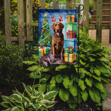 Load image into Gallery viewer, Chesapeake Bay Retriever Christmas Garden Flag – Dog in Reindeer Antlers with Tree &amp; Gifts