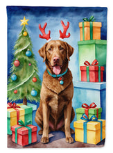Load image into Gallery viewer, Chesapeake Bay Retriever Christmas Garden Flag – Dog in Reindeer Antlers with Tree &amp; Gifts