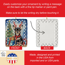 Load image into Gallery viewer, Black and Tan Chihuahua Christmas Reindeer Porcelain Ornament