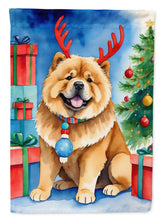 Load image into Gallery viewer, Chow Chow Christmas Garden Flag – Dog in Reindeer Antlers with Tree &amp; Gifts