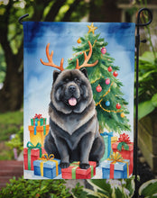 Load image into Gallery viewer, Black Chow Chow Christmas Garden Flag – Dog in Reindeer Antlers with Tree &amp; Gifts