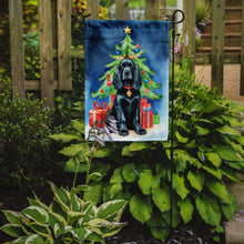 Load image into Gallery viewer, Black Cocker Spaniel Christmas Garden Flag – Dog in Reindeer Antlers with Tree &amp; Gifts