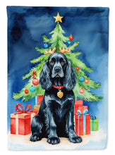 Load image into Gallery viewer, Black Cocker Spaniel Christmas Garden Flag – Dog in Reindeer Antlers with Tree &amp; Gifts
