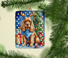 Load image into Gallery viewer, Cocker Spaniel Christmas Reindeer Porcelain Ornament