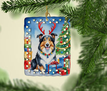 Load image into Gallery viewer, Collie Christmas Reindeer Porcelain Ornament