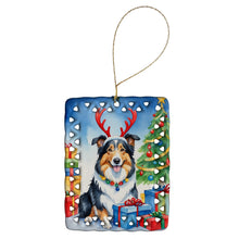 Load image into Gallery viewer, Collie Christmas Reindeer Porcelain Ornament