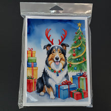 Load image into Gallery viewer, Collie Christmas Reindeer Greeting Cards - Blank Note Cards – 8-Pack of Artist-Designed Cards with Envelopes