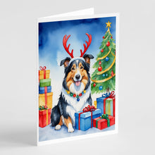 Load image into Gallery viewer, Collie Christmas Reindeer Greeting Cards - Blank Note Cards – 8-Pack of Artist-Designed Cards with Envelopes