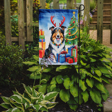 Load image into Gallery viewer, Collie Christmas Garden Flag – Dog in Reindeer Antlers with Tree &amp; Gifts