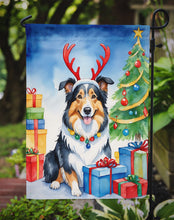Load image into Gallery viewer, Collie Christmas Garden Flag – Dog in Reindeer Antlers with Tree &amp; Gifts