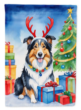 Load image into Gallery viewer, Collie Christmas Garden Flag – Dog in Reindeer Antlers with Tree &amp; Gifts