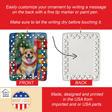 Load image into Gallery viewer, Corgi Christmas Reindeer Porcelain Ornament