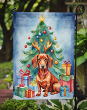 Load image into Gallery viewer, Dachshund Christmas Garden Flag – Dog in Reindeer Antlers with Tree &amp; Gifts