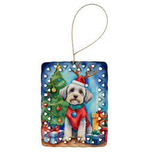 Load image into Gallery viewer, Dandie Dinmont Terrier Christmas Reindeer Porcelain Ornament