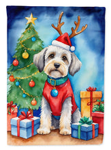 Load image into Gallery viewer, Dandie Dinmont Terrier Christmas Garden Flag – Dog in Reindeer Antlers with Tree &amp; Gifts