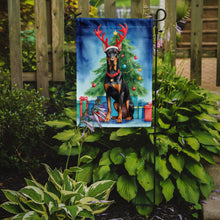 Load image into Gallery viewer, Doberman Pinscher Christmas Garden Flag – Dog in Reindeer Antlers with Tree &amp; Gifts