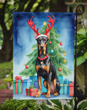 Load image into Gallery viewer, Doberman Pinscher Christmas Garden Flag – Dog in Reindeer Antlers with Tree &amp; Gifts