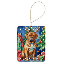 Load image into Gallery viewer, Dogue de Bordeaux Christmas Reindeer Porcelain Ornament