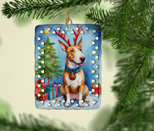 Load image into Gallery viewer, Bull Terrier Christmas Reindeer Porcelain Ornament