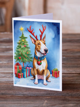 Load image into Gallery viewer, Bull Terrier Christmas Reindeer Greeting Cards - Blank Note Cards – 8-Pack of Artist-Designed Cards with Envelopes
