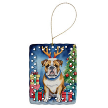 Load image into Gallery viewer, English Bulldog Christmas Reindeer Porcelain Ornament