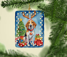 Load image into Gallery viewer, English Foxhound Christmas Reindeer Porcelain Ornament