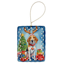 Load image into Gallery viewer, English Foxhound Christmas Reindeer Porcelain Ornament