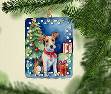 Load image into Gallery viewer, Fox Terrier Christmas Reindeer Porcelain Ornament