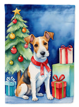 Load image into Gallery viewer, Fox Terrier Christmas Garden Flag – Dog in Reindeer Antlers with Tree &amp; Gifts