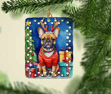 Load image into Gallery viewer, French Bulldog Christmas Reindeer Porcelain Ornament