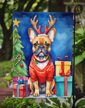 Load image into Gallery viewer, French Bulldog Christmas Garden Flag – Dog in Reindeer Antlers with Tree &amp; Gifts