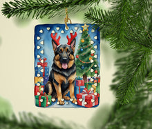 Load image into Gallery viewer, German Shepherd Christmas Reindeer Porcelain Ornament