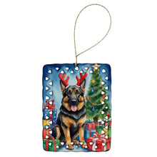 Load image into Gallery viewer, German Shepherd Christmas Reindeer Porcelain Ornament