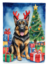 Load image into Gallery viewer, German Shepherd Christmas Garden Flag – Dog in Reindeer Antlers with Tree &amp; Gifts