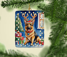 Load image into Gallery viewer, German Shepherd Christmas Reindeer Porcelain Ornament