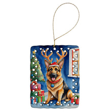 Load image into Gallery viewer, German Shepherd Christmas Reindeer Porcelain Ornament