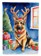 Load image into Gallery viewer, German Shepherd Christmas Garden Flag – Dog in Reindeer Antlers with Tree &amp; Gifts