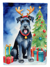 Load image into Gallery viewer, Giant Schnauzer Pointer Christmas Garden Flag – Dog in Reindeer Antlers with Tree &amp; Gifts