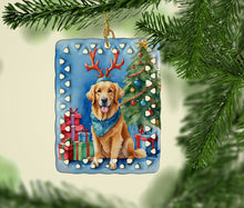 Load image into Gallery viewer, Golden Retriever Christmas Reindeer Porcelain Ornament