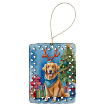 Load image into Gallery viewer, Golden Retriever Christmas Reindeer Porcelain Ornament