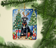 Load image into Gallery viewer, Black Great Dane Christmas Reindeer Porcelain Ornament