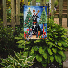 Load image into Gallery viewer, Black Great Dane Christmas Garden Flag – Dog in Reindeer Antlers with Tree &amp; Gifts