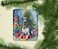 Load image into Gallery viewer, Harlequin Great Dane Christmas Reindeer Porcelain Ornament