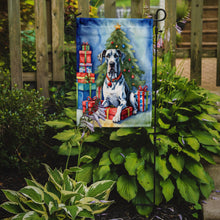 Load image into Gallery viewer, Harlequin Great Dane Christmas Garden Flag – Dog in Reindeer Antlers with Tree &amp; Gifts