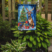 Load image into Gallery viewer, Great Dane Christmas Garden Flag – Dog in Reindeer Antlers with Tree &amp; Gifts