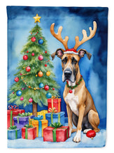 Load image into Gallery viewer, Great Dane Christmas Garden Flag – Dog in Reindeer Antlers with Tree &amp; Gifts