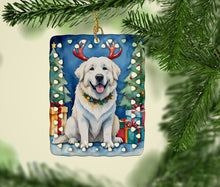 Load image into Gallery viewer, Great Pyrenees Christmas Reindeer Porcelain Ornament