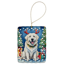 Load image into Gallery viewer, Great Pyrenees Christmas Reindeer Porcelain Ornament